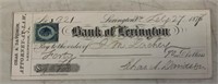 VINTAGE BANK CHECK-BANK OF LEXINGTON/DATED "1877"