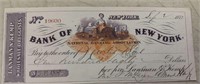 VINTAGE BANK CHECK-BANK OF NEW YORK/DATED "1872"