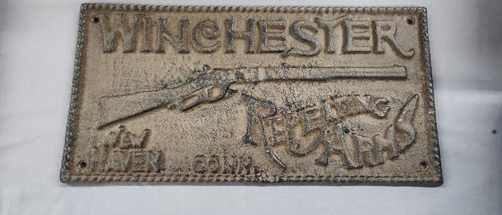 Old Winchester Cast Iron Sign, 6"×13"
