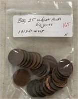 (BAG OF 25) "REJECT" LINCOLN WHEAT NACK CENTS