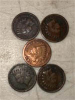 (BAG OF 5) "REJECT" INDIAN HEAD CENTS (1887 / 1889