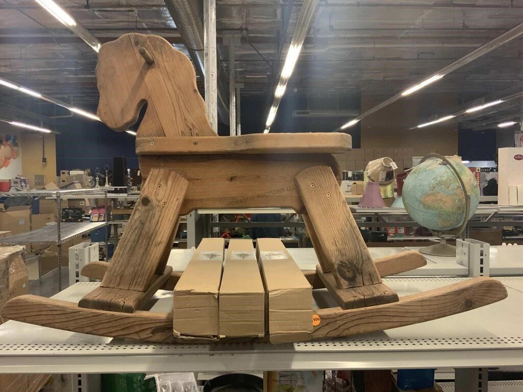 Handmade child’s wood rocking horse and more.