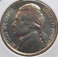 Mint and circulated 1990D Jefferson nickel