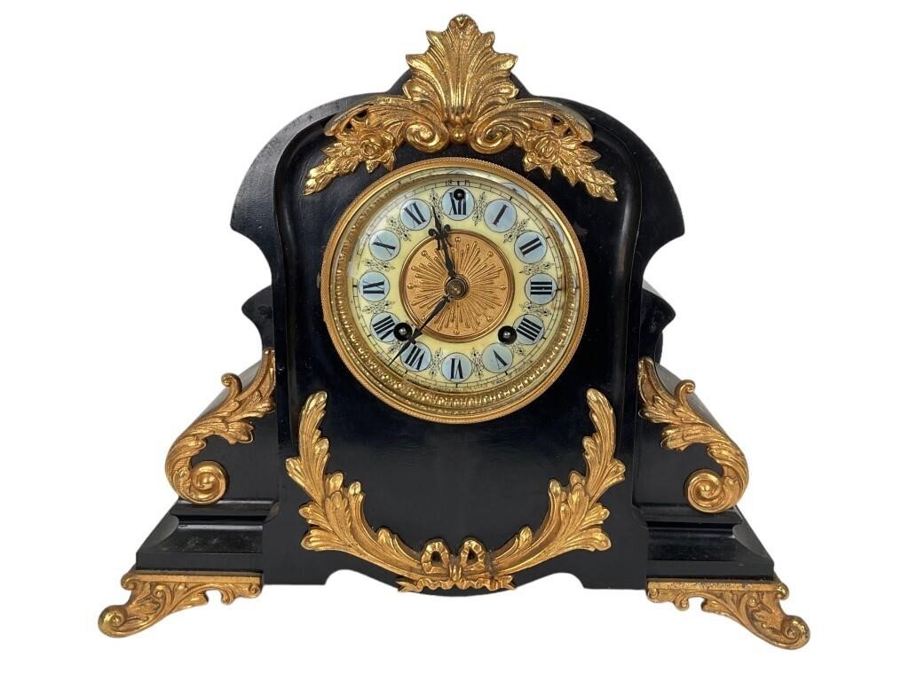 Antique Ansonia Enameled Iron Mantle Clock