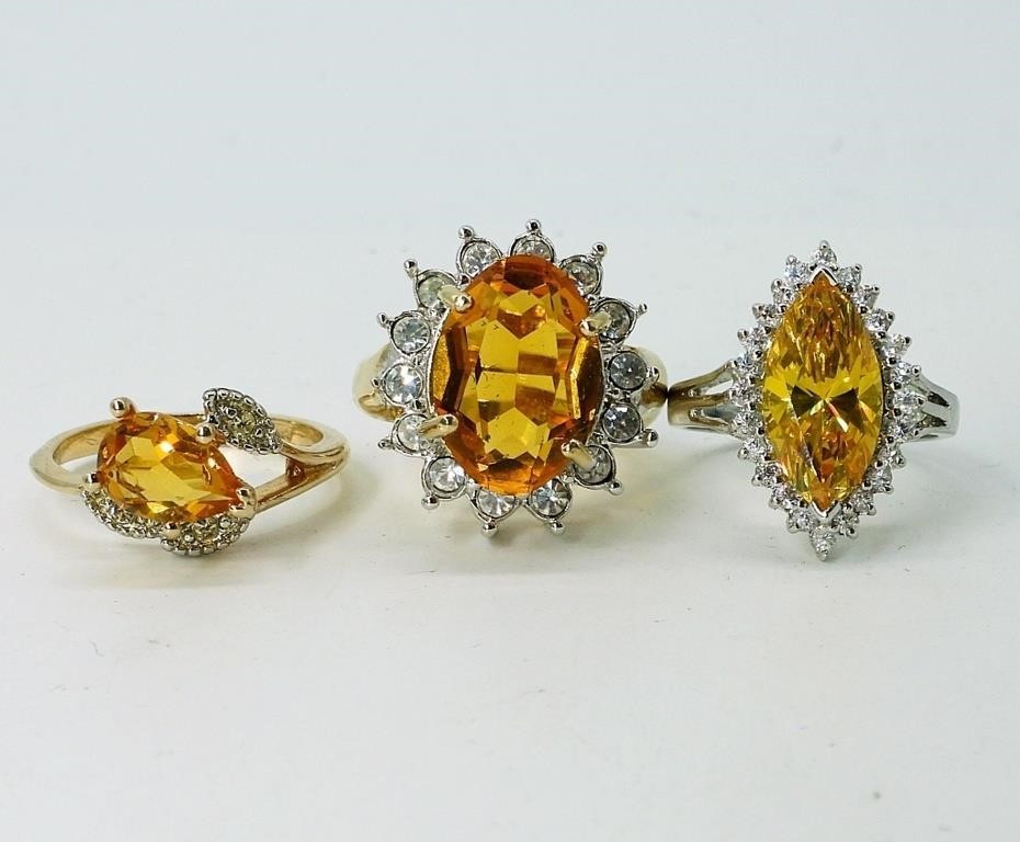 (3) Citrine Colored Gemstone Rings