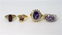 (4) Amethyst Colored Gemstone Rings