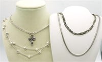 (4) Silver Tone Fashion Necklaces