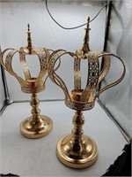 2 gold crown candle holders