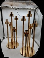 2 gold tall 5 candle holders