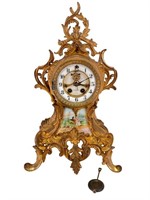 Antique Gilbert Rococo Style Brass Clock