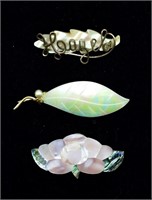 3 Vintage Mother of Pearl Brooches