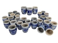 Large Lot of Mini Blue Decorated Stoneware Steins