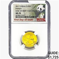 2017 .282oz. Gold China Panda 100 Yuan NGC MS70