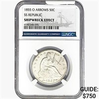 1855-O Seated Lib. 50C NGC Shipwreck Effect SS