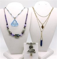 4 Natural Gemstone & Glass Beaded Necklaces