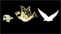 Three Vintage Dove Pins, Mother of Pearl