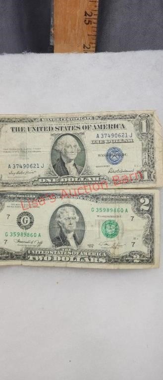 Two Dollar Bill One Dollar Silver Certificate
