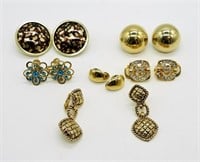6 pair of Gold Tone Vintage Clip On Earrings