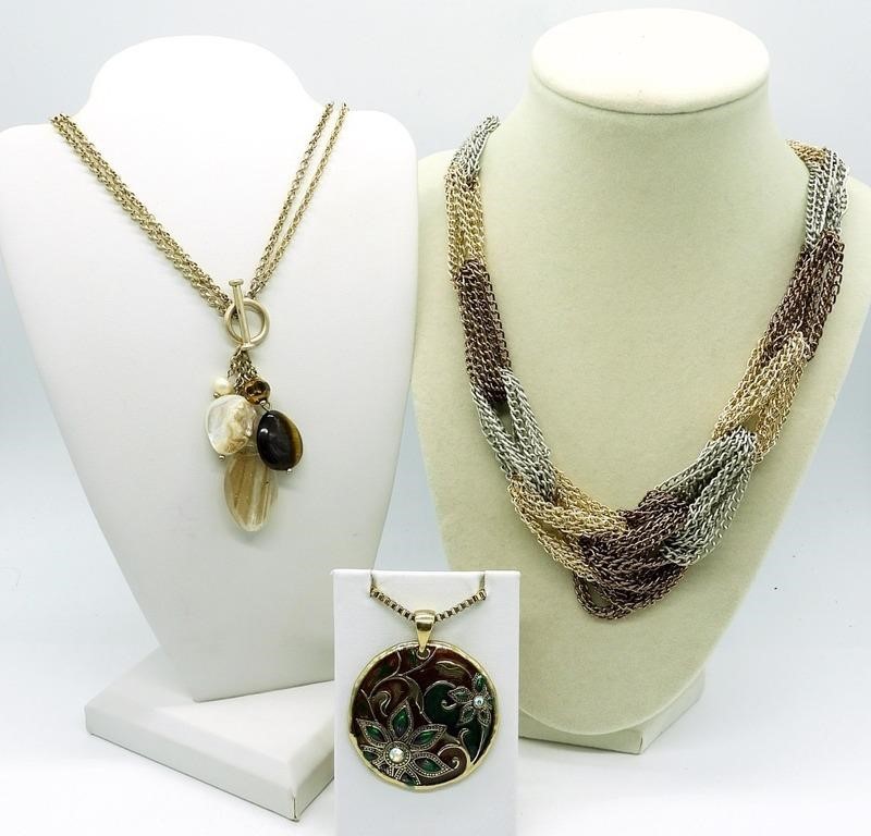 3 Fashion Necklaces in Browns & Golds