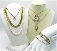 5 Goldtone & Pearl Necklaces and Bracelets