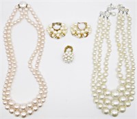 FAUX PEARL JEWELRY LOT- 2 NECKLACES, A