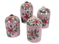 Ceramic Pink Poinsettia Floral Pattern Jars