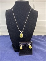 Sterling silver earring necklace set Yellow stone
