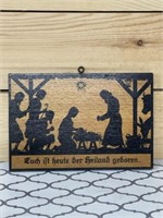 Nativity manger scene on wood German