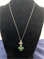 Sterling silver Necklace green stone pendant