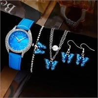 Blue butterfly watch and jewelry set