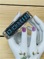 Cuff bracelet turquoise color silver tone