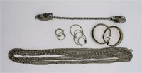 Silver Tone Chain, Earrings & Sweater Clasp