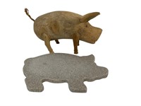 Pig Cutting Board & Wooden Pig