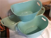 Lot of 4 Teal Plastic Stacking Organizing Baskets