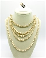 (5)Vintage  Pearl Strands & Rings