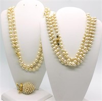 Vintage Strands of Pearls & Brooch