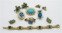 Vintage Blue Jewelry-Earrings, Pins & Bracelet