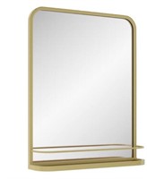 Gold Hook Wall Bathroom Vanity Mirror with Shelf