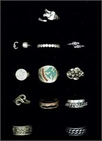 (12) Silver tone Fashion Rings & Bands