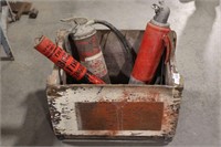 3 FIRE EXTINGUISHERS & WOODEN CRATE