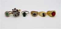 (6) Gemstone Rings - Reds & Greens