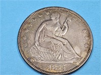 1875  Silver Seated  Liberty Half Dollar Coin