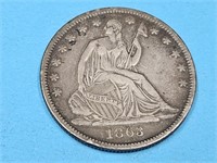 1863 S Silver Seated  Liberty Half Dollar Coin