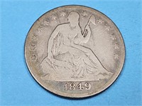 1849  O Silver Seated  Liberty Half Dollar Coin