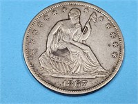 1867  S Silver Seated Liberty Half Dollar Coin