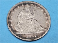 1867 Silver Seated  Liberty Half Dollar Coin