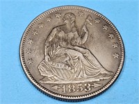 1853 Silver Seated Liberty Half Dollar Coin