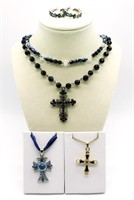 Three Gemstone Cross Necklaces & More