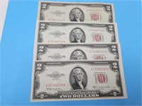 4- 1953  Red Seal $2 Currency Bills
