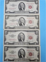 4- 1953   Red Seal $2 Currency Bills
